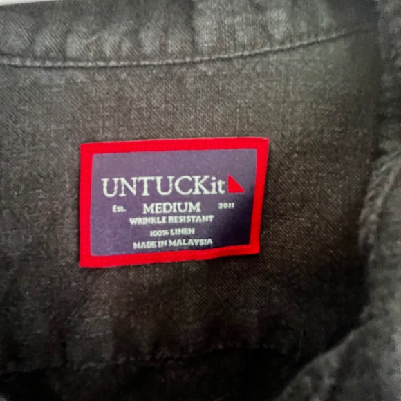 UNTUCKit Mens Linen Shirt Button Up Wrinkle Resistant Black Casual Medium - Picture 2 of 5